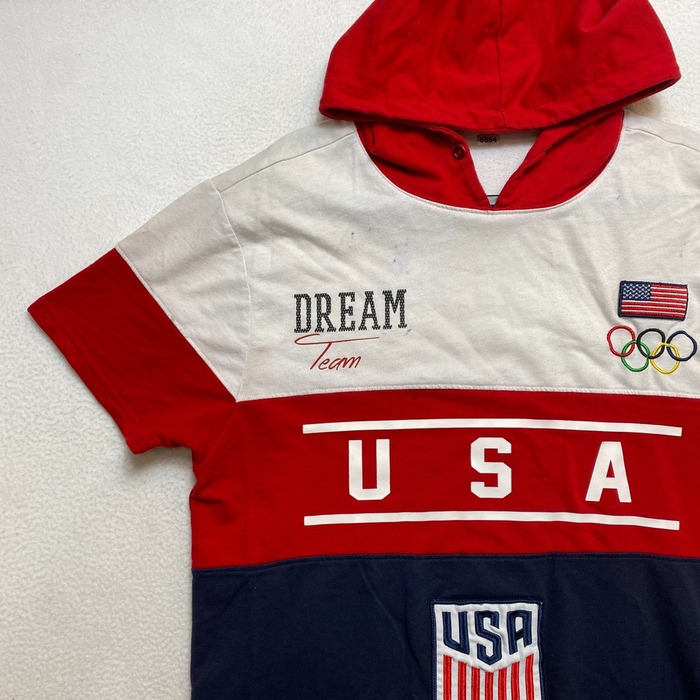 USA Soccer Team Polo Shirt Mens M Red Short Sleeve Dream Team 1988 Flag Hooded - Picture 5 of 11